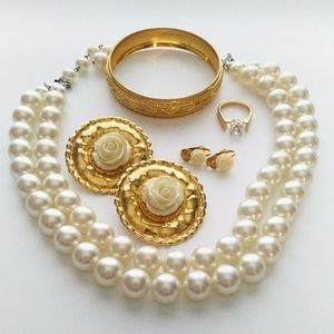 Faux Pearl & Gold Tone Jewelry Lot